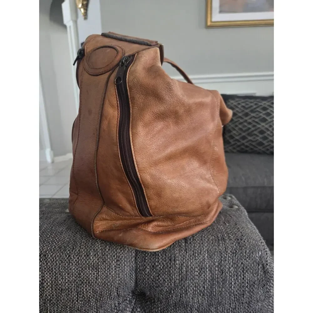 Vintage Columbian Brown Camel Tan Leather Convertible Bag Slouchy Backpack Boho